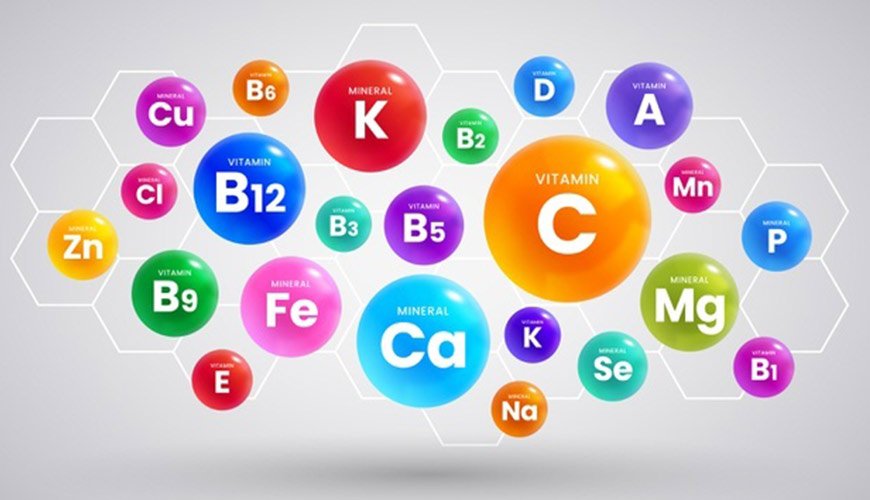 Nutrientes essenciais para a saúde, incluindo vitaminas e minerais